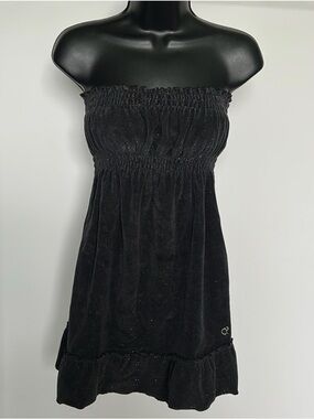 OCEAN PACIFIC Metallic Terry Strapless Coverup Dress XS Black Mini Ruffle